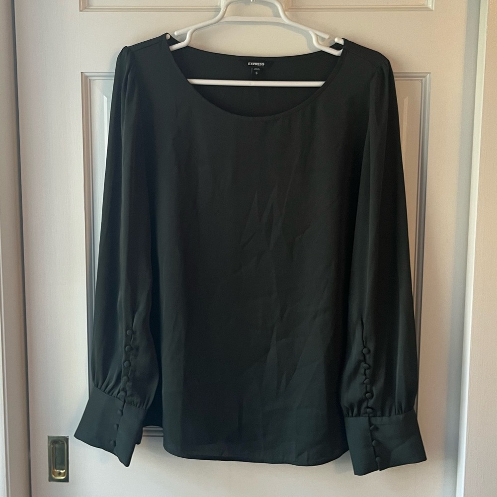 Express Dark Green Satin Long Sleeve Blouse Size Large